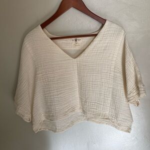 POKOLOKO crinkle cotton crop top, cream, o/s